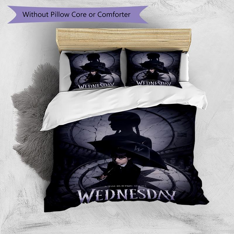 3pcs Wednesday Design Cover Set - HD Printed Bedding with 1 Cover and 2 Pillowcases - Perfect for Home and Dorm Decor
