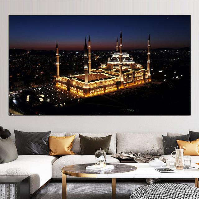 Пейзаж Мечеть Холст Картина Широкая Мекка Свет Фотографии Плакаты и принты Настенная картина Гостиная Домашний декор Без рамки