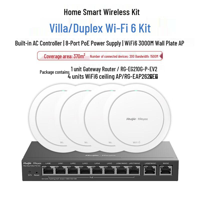 Ruijie Whole-Home Wi-Fi 6 Ceiling Mount AC+AP Mesh System 3000M (1 Gateway + 4 APs) (CN version)