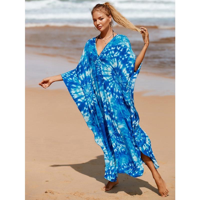 Женское платье-кафтан в стиле бохо большого размера с контрастным принтом свободного кроя Vacay Beach