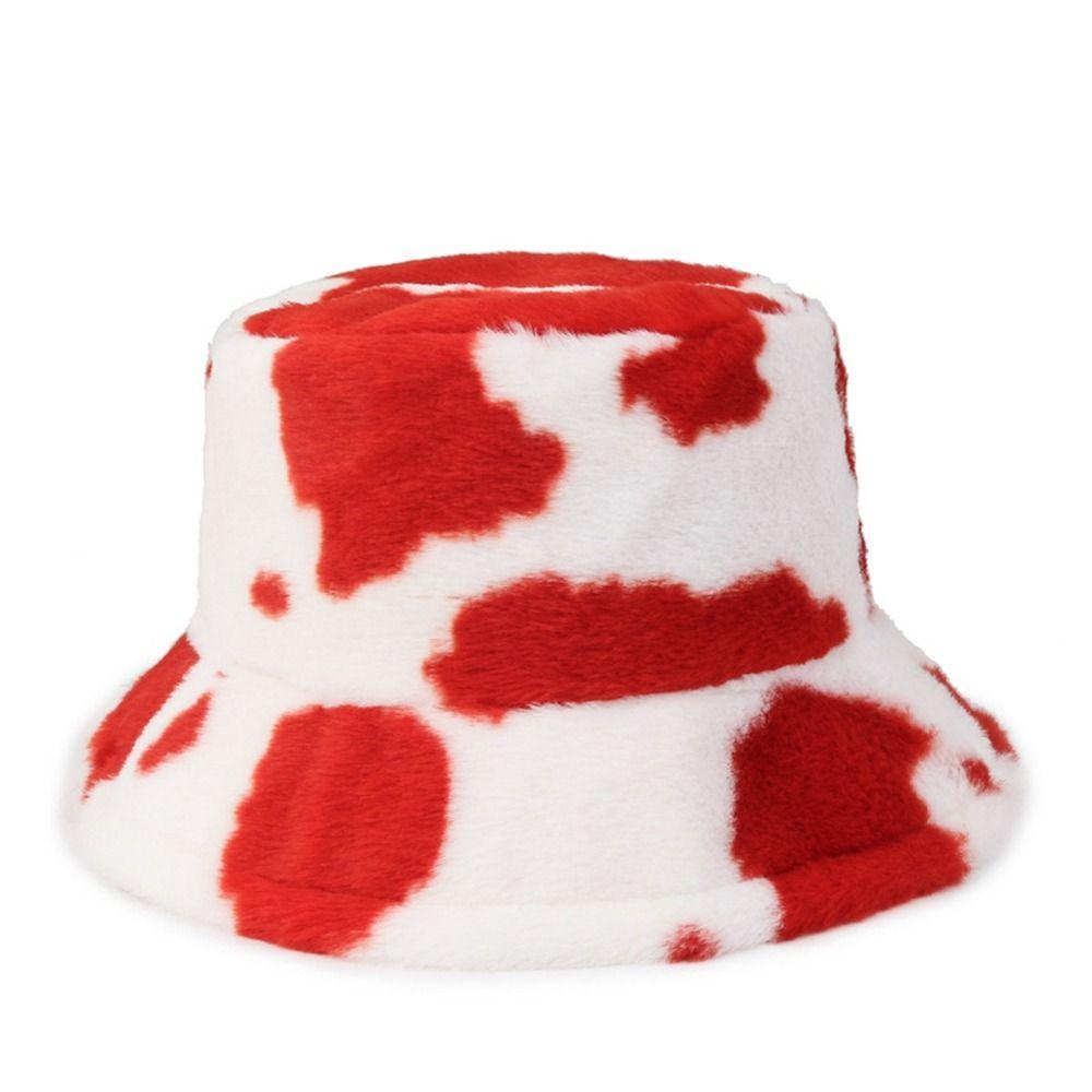 Women Autumn and Winter Panama Hats Flannel Bucket Hat Cow Print Caps Korean Style Caps Female Hats
