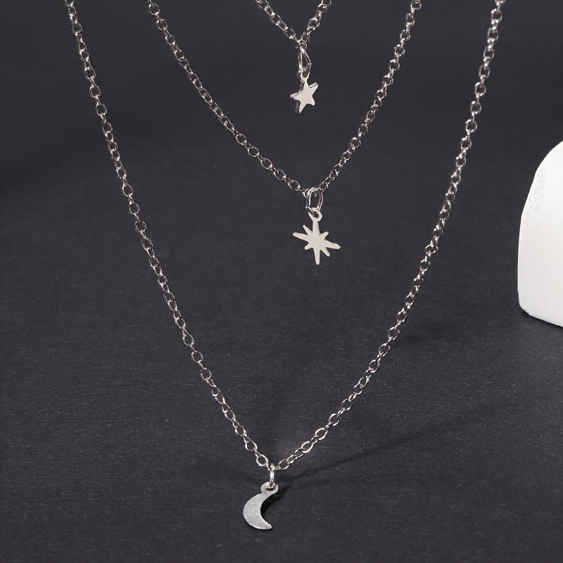 Layered Star Moon Pendant Necklace for Women, Bold Chunky Chain Jewelry, Ins Style Gold-Tone Alloy Stackable Everyday Accessories