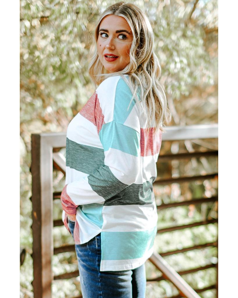 Azura Exchange Green Plus Size Colorblock Pullover Top