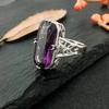 Huajie Геометрическая огранка Аметист Циркон Женские Кольца Элегантная Полая Резьба Узоры Банкетное Новое Кольцо Тренд Мода