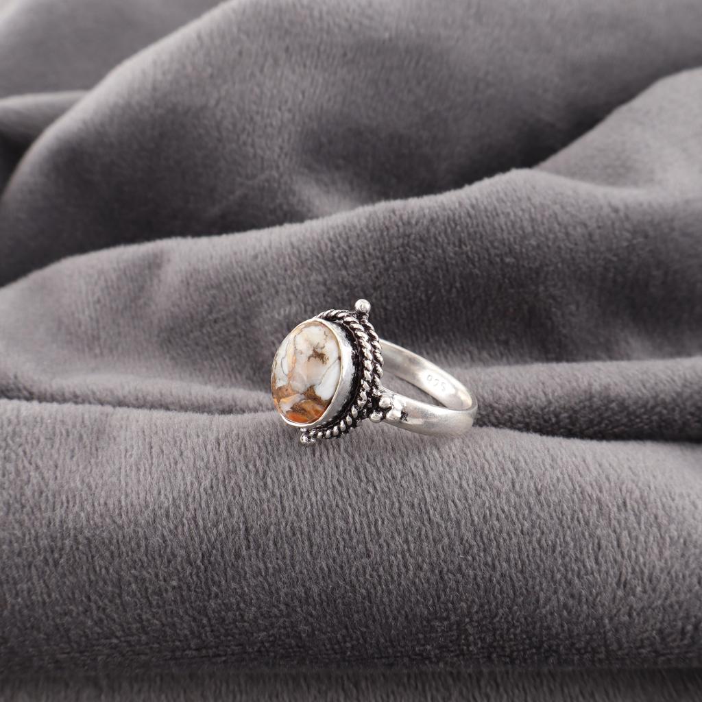 Orange Copper Turquoise 925 Solid Sterling Silver Ring, Handmade Gemstone Ring Jewelry, Gifts For Wife Brand New Ring