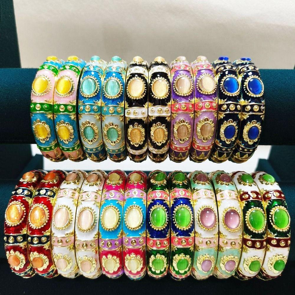 Imitation Cat's‑Eye Enamel Bracelet Widen Vintage Cloisonne Bangle For Women / Adults