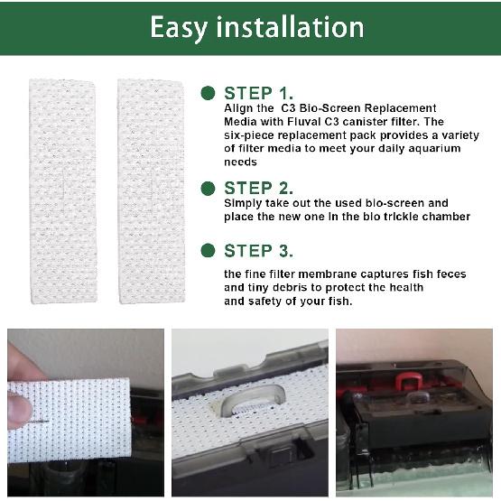 Bio-Screen for Fluval C3 Power Filter, Replacement Aquarium Filter Media, 6PCS Bio Foam Replacement Set, Filter Media for Freshwater & Saltwater