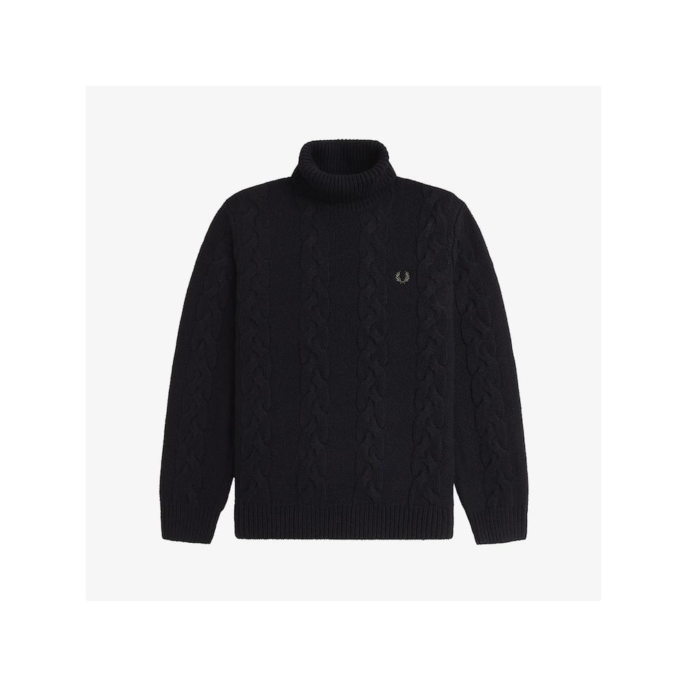 Fred Perry [sharp] Chunky Cable Knit Roll Neck Knit   Black Afpm2438575 102 qzgAfpm2438575 102