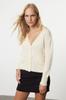 Women's Fashion Stylish Cardigan Ecru Wool Basic Crop Knitwear Cardigan