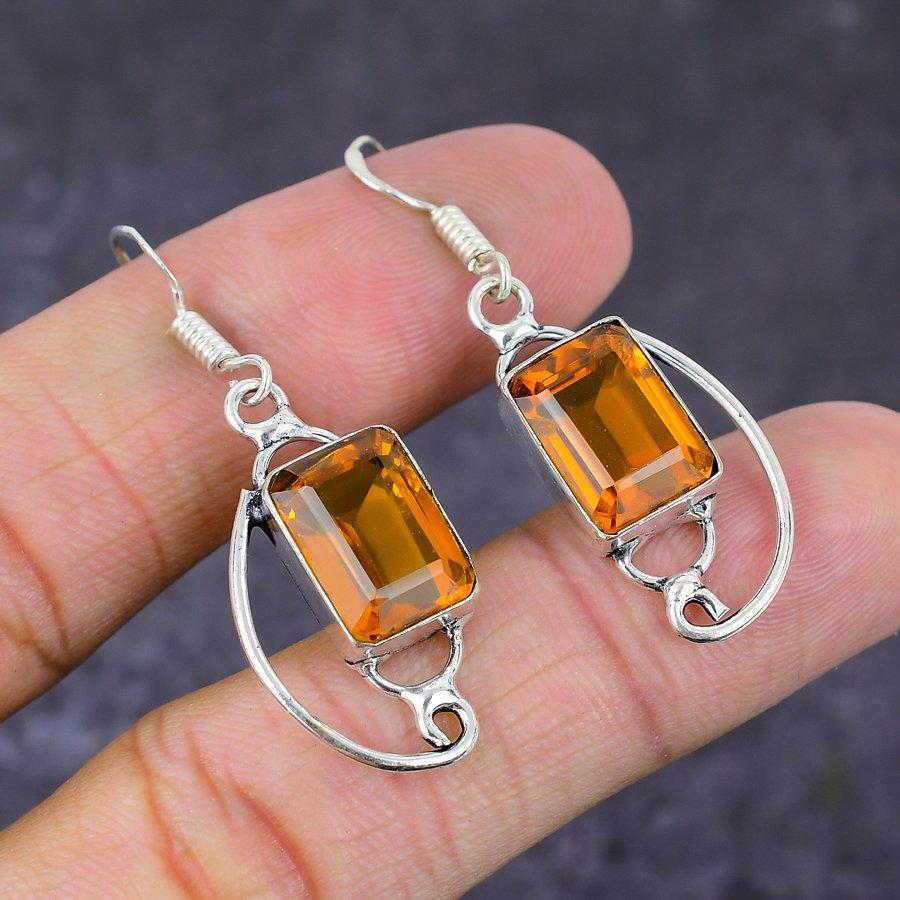 Серьги ручной работы из стерлингового серебра 925 пробы с натуральным медовым топазом 1,85 дюйма V2s04