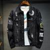 Men Denim Jacket Streetwear Punk Motorcycle Ripped Print Cowboy Coats High Quality Casual Hole Loose Male Jeans Outwear