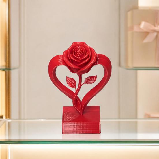 Heart Shaped Rose Statue, 3D Printed Eternal Love Flower Art, Romantic Resin Sculpture for Home Decor, Valentine's Gift for Women
