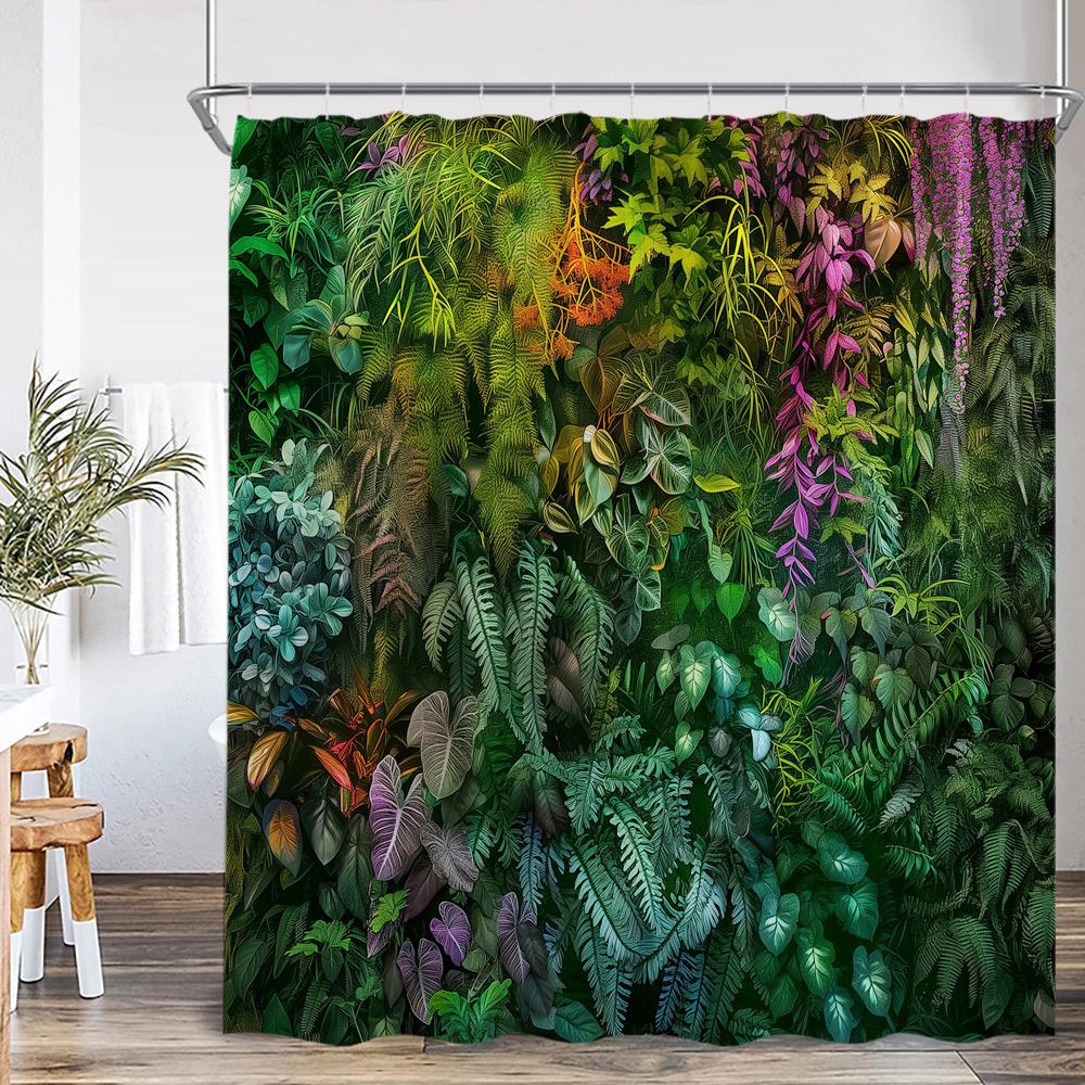 Natural Landscape Waterfall Forest Shower Curtain Scenery Green Leaves Plants Bathroom Decor Polyester Bath Curtain for Home