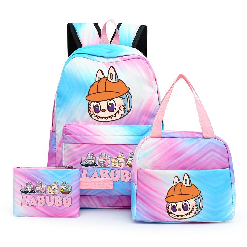 3Pcs/set Printed Backpack with Lunch Bag Pencil Case Boy Girl Knapsack Teenage Student Large Capacity Colorful Bookbag