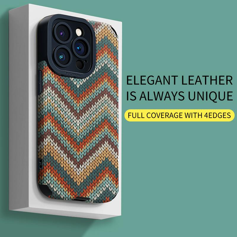 Vertical Grain Leather Fashion Soft Silicone Phone Case Back Cover with Camera Lens Full Protection for iPhone