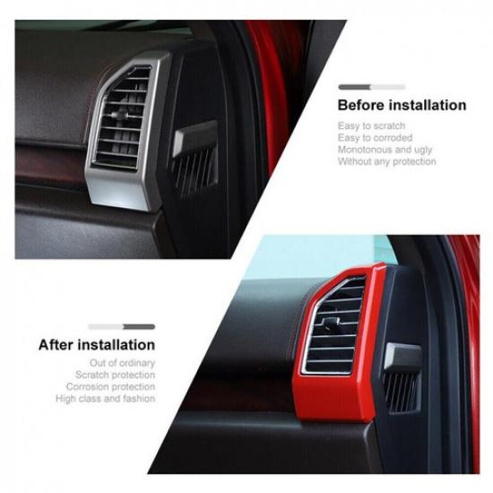 For 15-20 Ford F150 ABS Red Interior Dash Side Air Vent Outlet Cover Trim Frame
