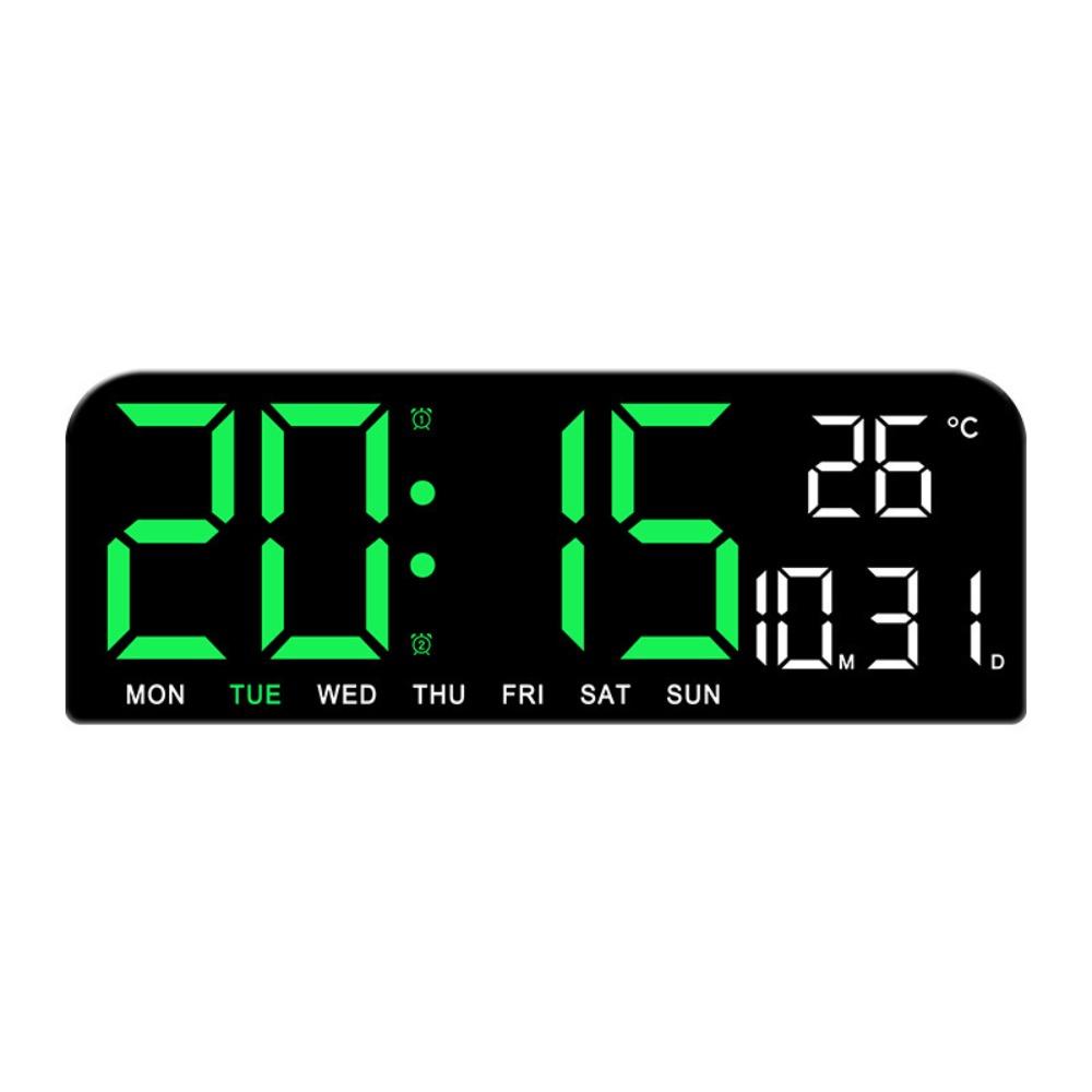 Brightness Adjustment LED Digital Wall Clock 12/24H Format Date Week Large Digital Clock Auto-Dimmer Temperature Display