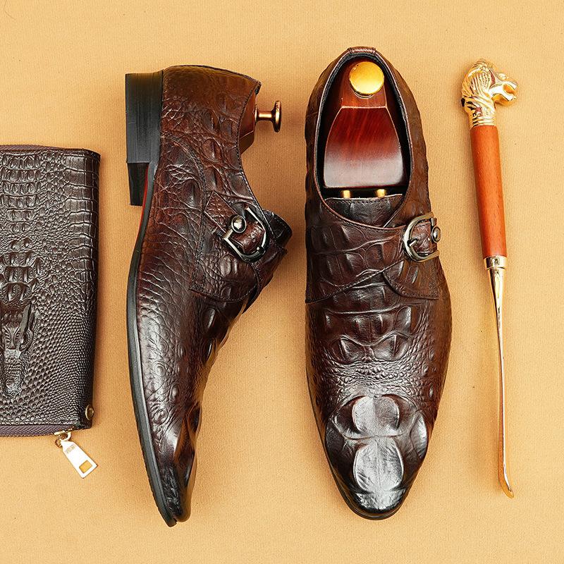 Pinduoduo Source Men'S Leather Shoes Crocodile Pattern Men'S Shoes British Dress Leather Shoes Genuine Leather Business Shoes
