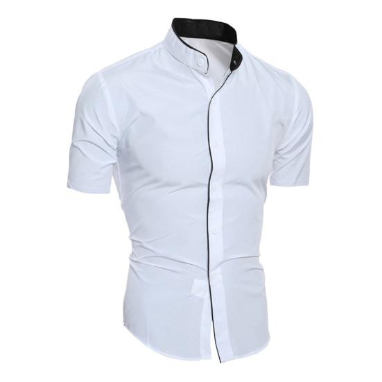 Мужская рубашка сплошной цвет Стенд Цвет Slim Fit Повседневный летний топ для повседневной носки