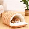 Warm Semi-sealed Pet Bed Checkered Pattern Cat Cotton Nest Winter Cat Bed  for Rabbit Cats