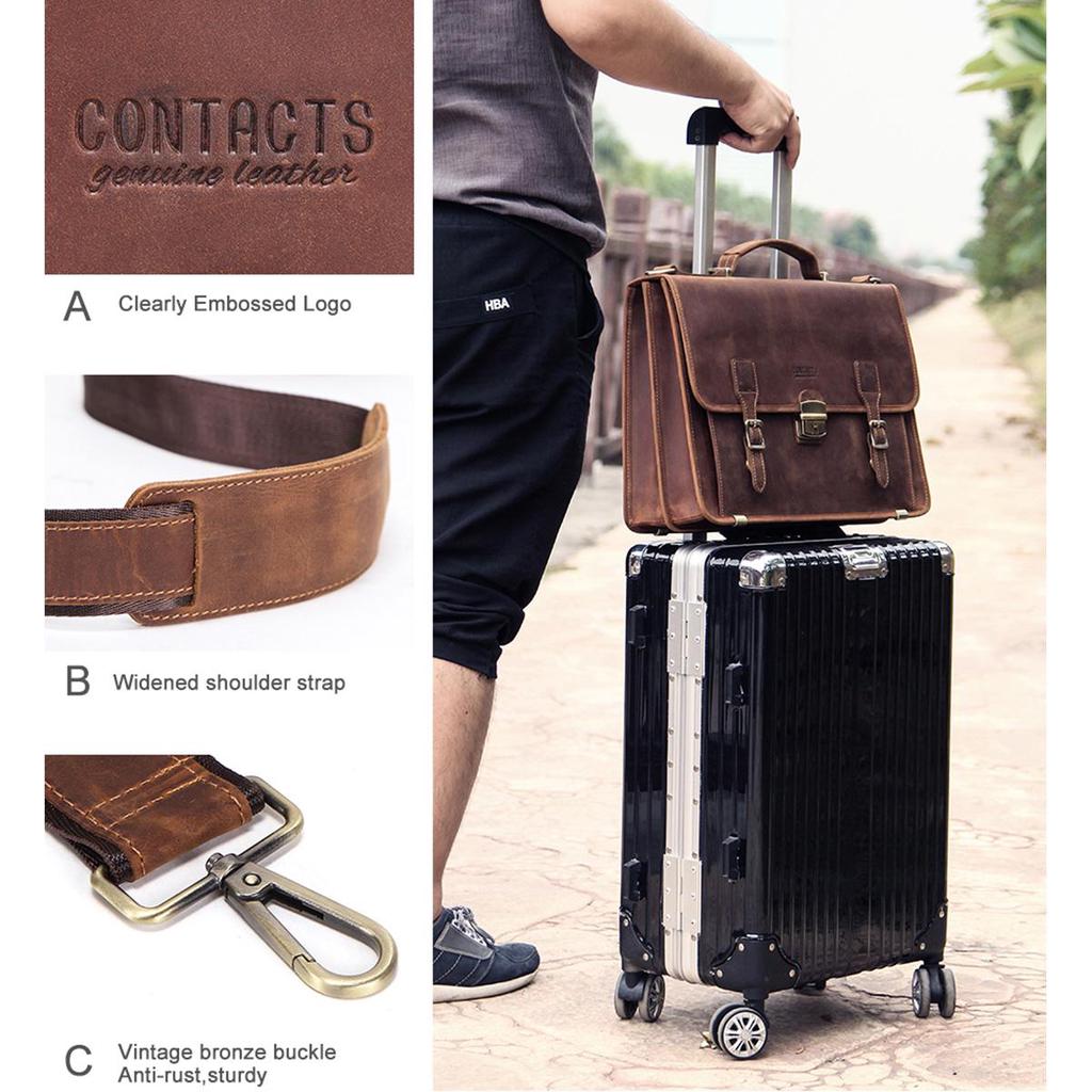 CONTACT'S мужская кожаная сумка в стиле ретро, вмещающая 14-дюймовый ноутбук