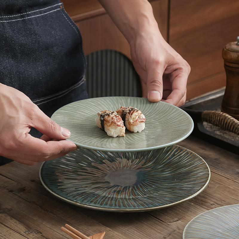 Japanese Kiln Green Ceramic Plate Bone Plate Hotel Plate Creative Steak Plate Pasta Plate Flat Plate
