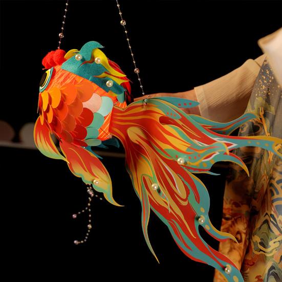 1 комплект бумажный фонарь с золотой рыбкой с полюсом на батарейках DIY ручной работы китайский Новый год Фестиваль середины осени рыбный ночник материал сумка подарок детям