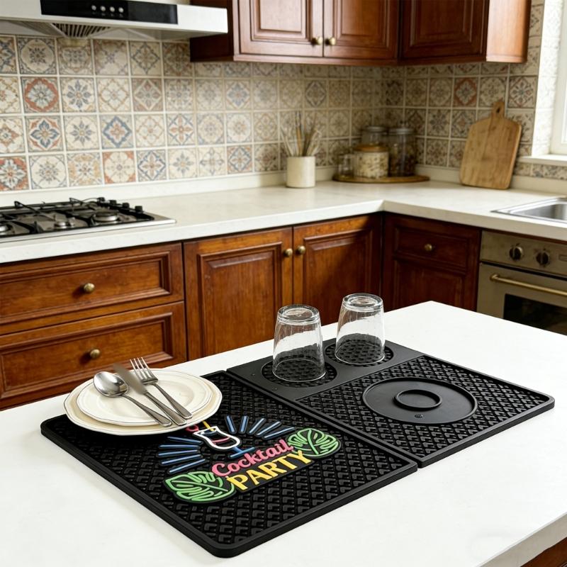 Excellent Secure Rubber Bar Pad For Drink Making And Serving protects Countertops From Liquid Damage