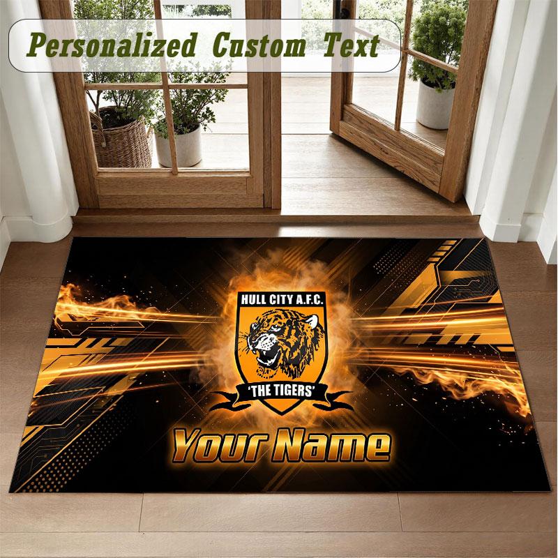 Crystal Velvet Square Rug Custom NameHull FC Pattern Non Slip Home Floor Decor Rug