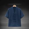Мужская новая рубашка в китайском стиле, летняя, из хлопка и льна, с коротким рукавом, воротником-стойкой, пуговицами-лягушками, традиционная повседневная блузка в стиле Ханьфу