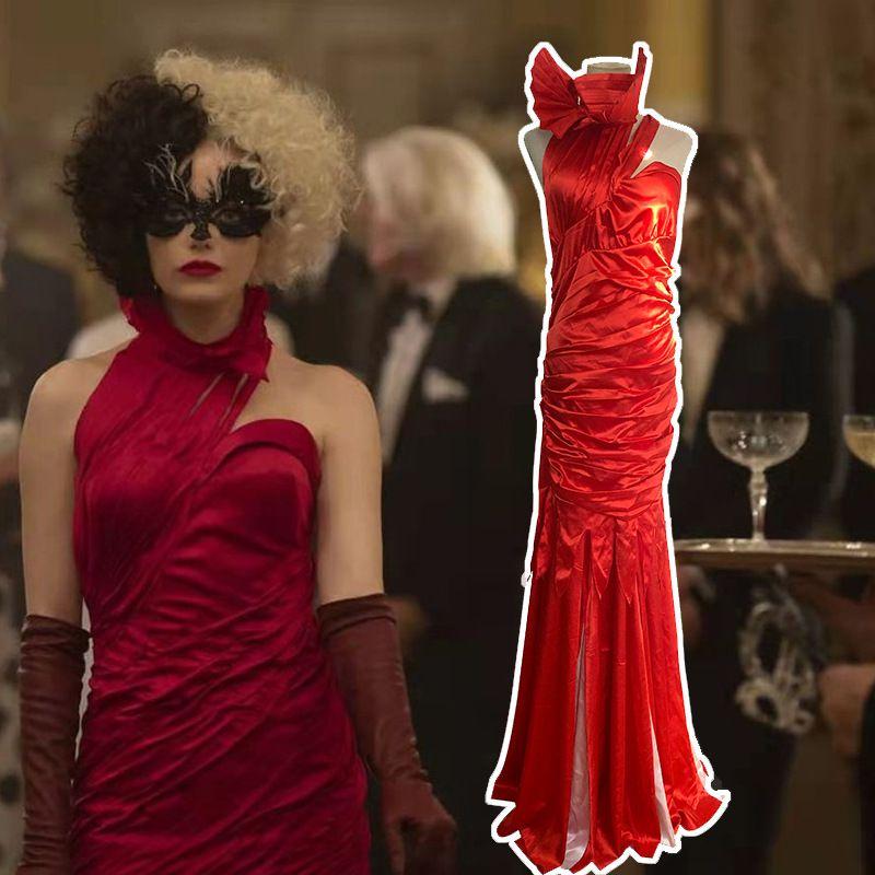 Изысканный костюм для косплея Круэллы Де Виль Куйла с элегантным платьем и аксессуарами