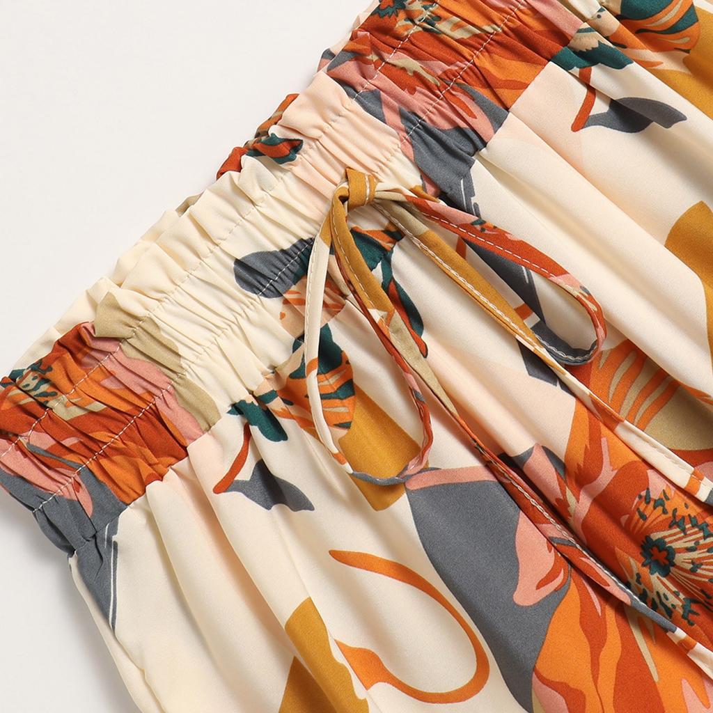 Женская модная плиссированная юбка с цветочным принтом и эластичным поясом из кружева