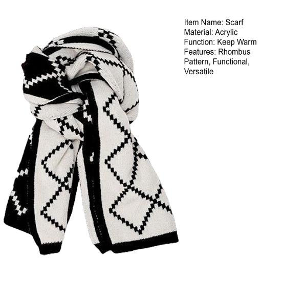 Yousheng Women Scarf Rhombus Pattern Knitted Scarf Double-Sided Warm Lightweight Winter Neck Warmer Outdoor Cycling Scarf