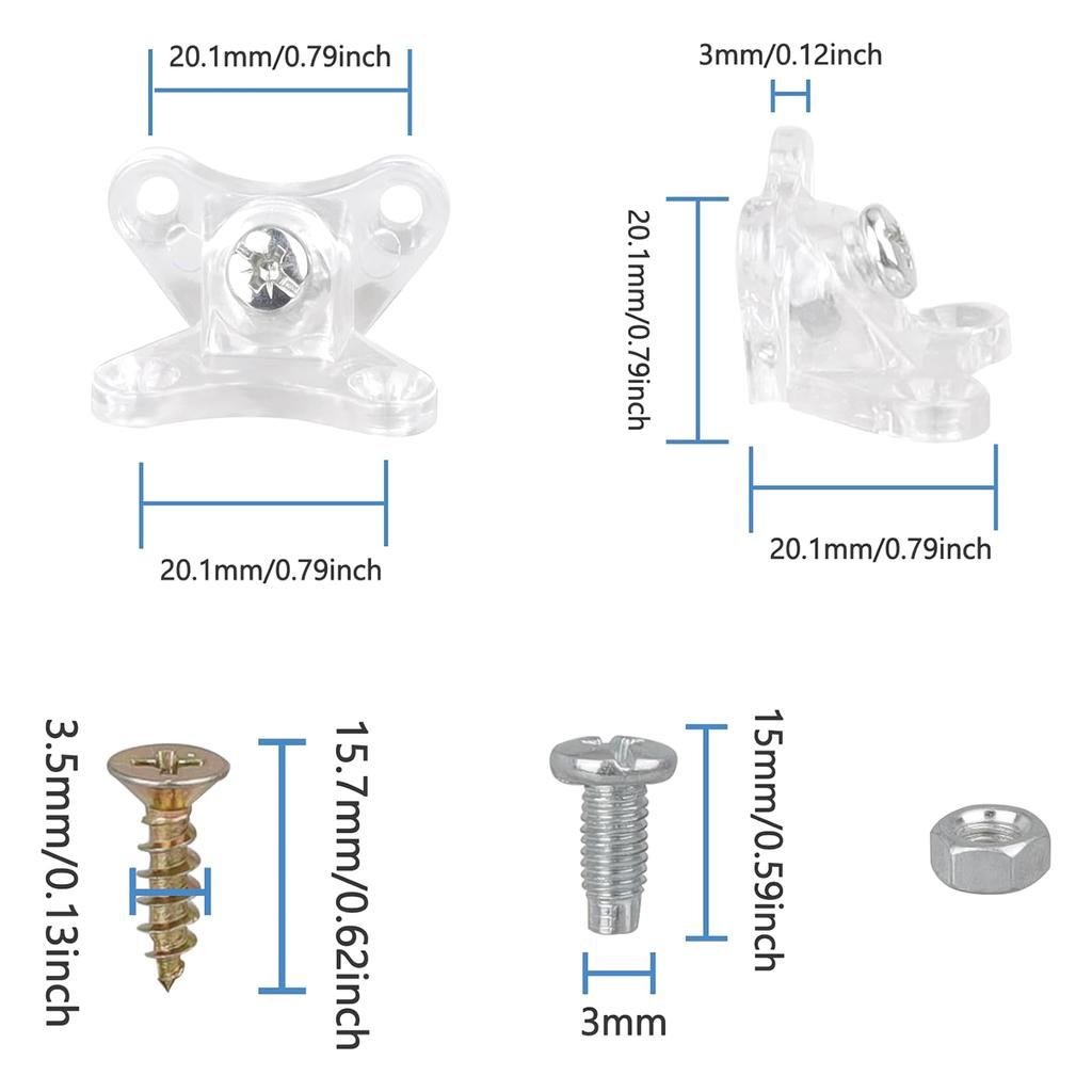 20 Pcs Clear Butterfly Corner Code Removable Corner Brace Right Angles Brackets with Screwdriver and Screws Durable