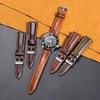 2025 Glossy Genuine Leather Vintage Watch Strap for Samsung & Huawei with Silver Pin Buckle