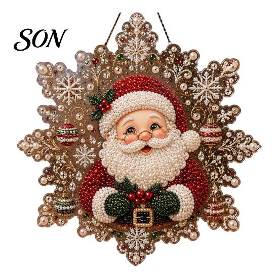 Creative Gifts for Women Christmas Faux Pearl Art Hanging Ornament Kit, DIY Beads Painting Ornaments Suncatcher, Snowflake Shape Acrylic Board