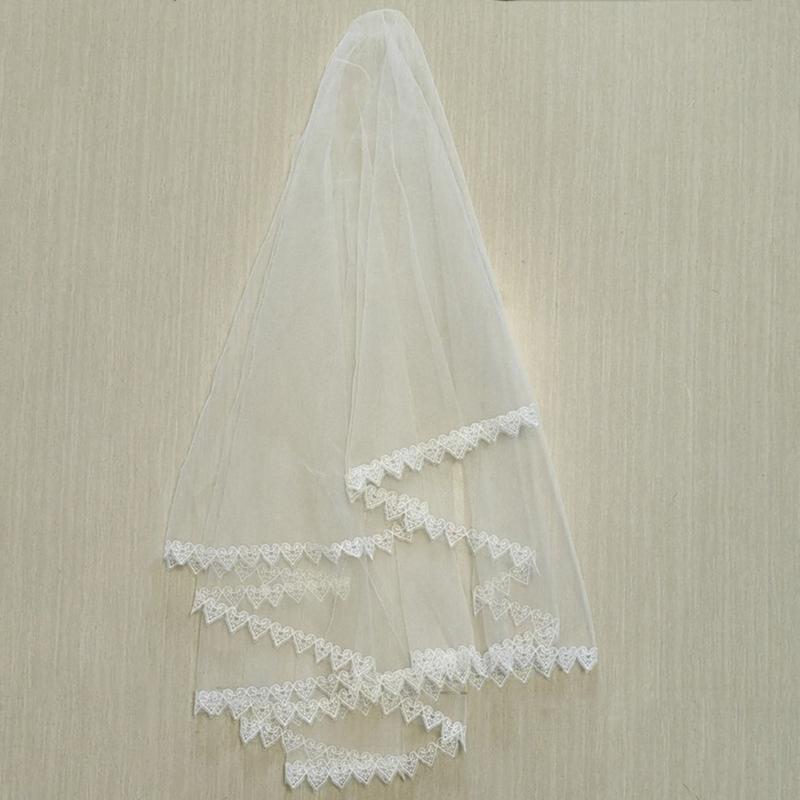 Длинная фата невесты из тюля с кружевной отделкой в виде сердец и гребнем для фиксации в волосах, аксессуары для свадебной вечеринки