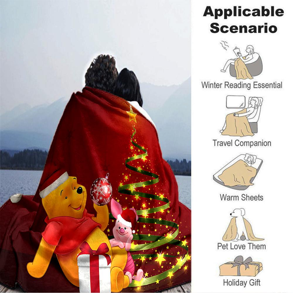 Christmas Winnie Pooh Blanket Soft Throw Blanket For Home Bedroom Bed Sofa Travel Office Solid Christmas Blanket