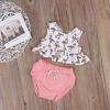 Newborn Infant Baby Girl Clothes Sleeveless Flamingo Ruffles T-shirt +Bloomer Bottoms Outifts Sunsuit