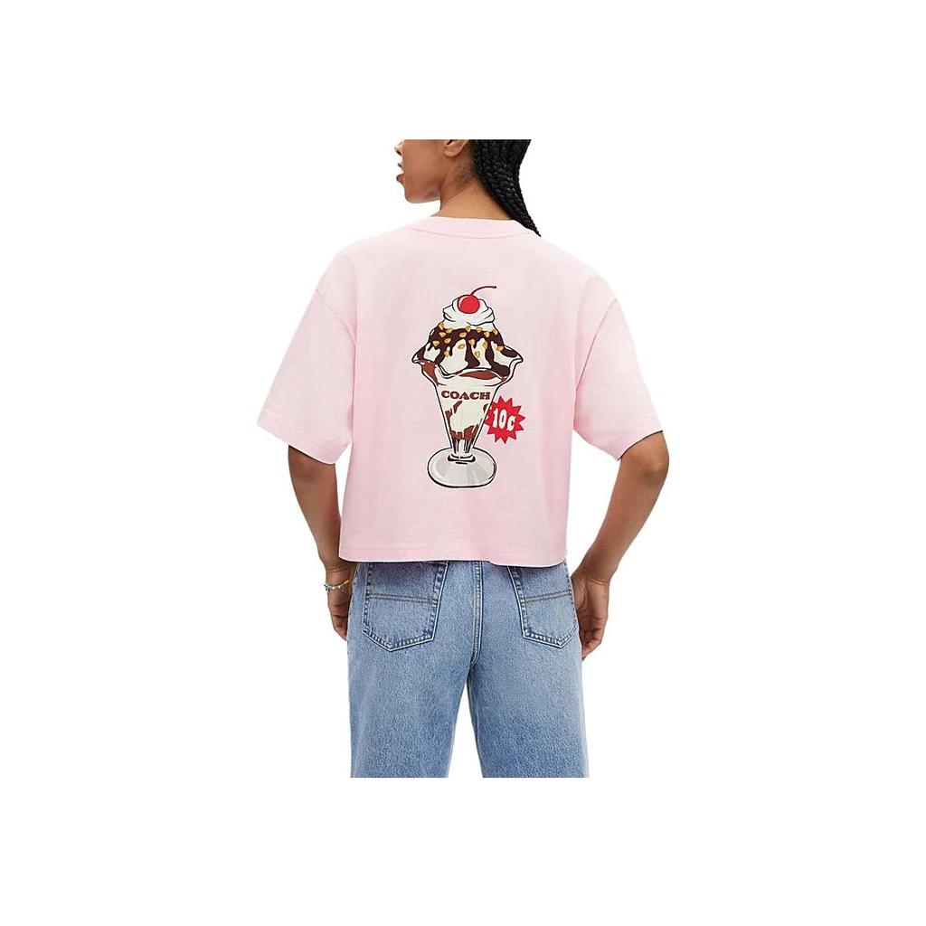 Coach Женская футболка с принтом логотипа и букв SS24, свободная, с коротким рукавом, топ, розовый CT415-PIN
