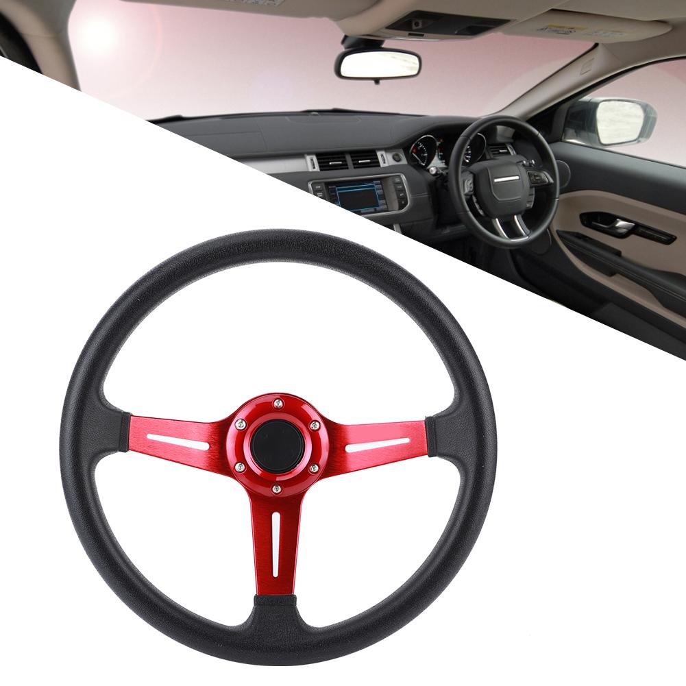 14-дюймовый универсальный руль для автомобиля из ПУ кожи и алюминиевого сплава, с кнопкой звукового сигнала, модифицированный красный