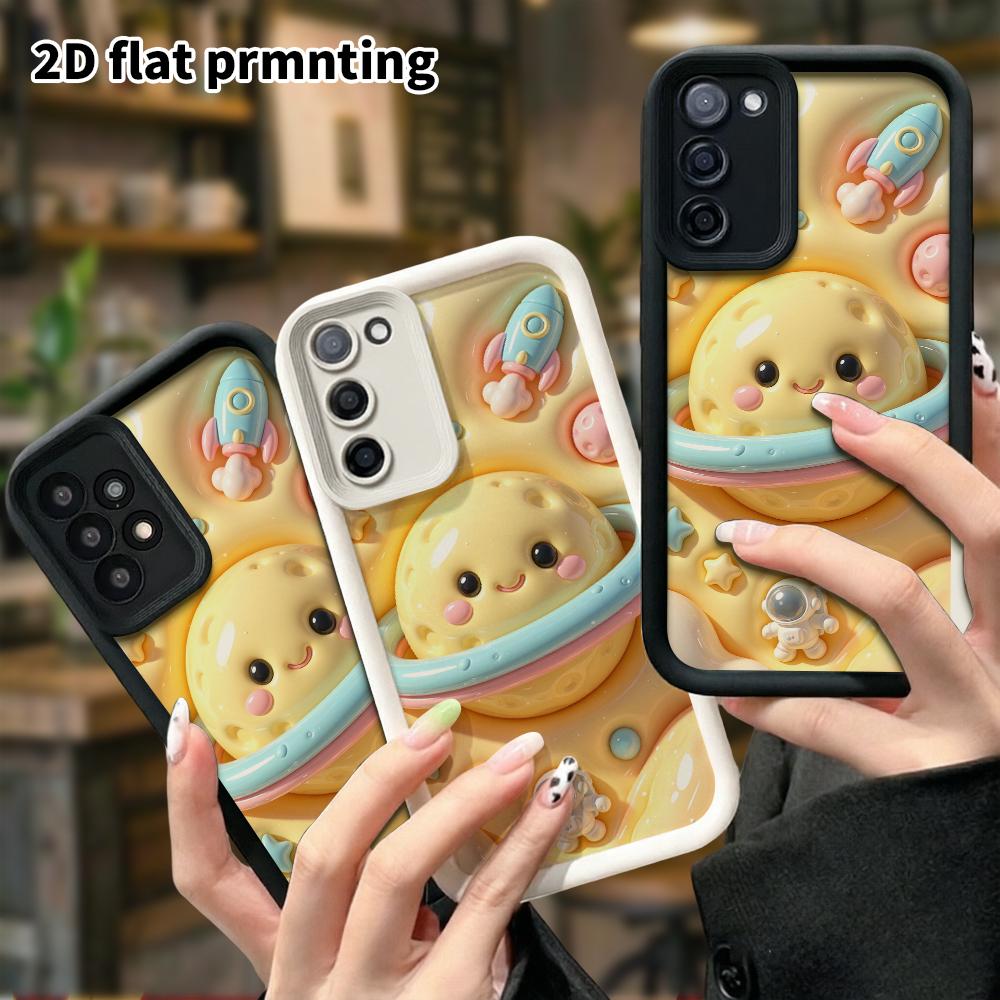 Phone Case: 2D flat design suitable for Samsung Galaxy A34 A35 M05 M06 S20 S22 S21 FE Plus 5G protective case, smiley Saturn planet, perfect Christmas