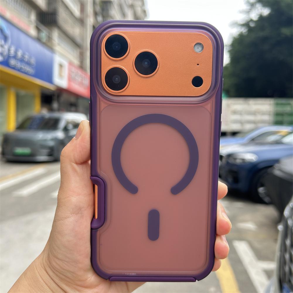 Shockproof Matte Anti-Fingerprint Magnetic Acrylic Phone Case for iphone 13 14 15 16 17 Pro Max,for iphone 17 Back Cover Orange