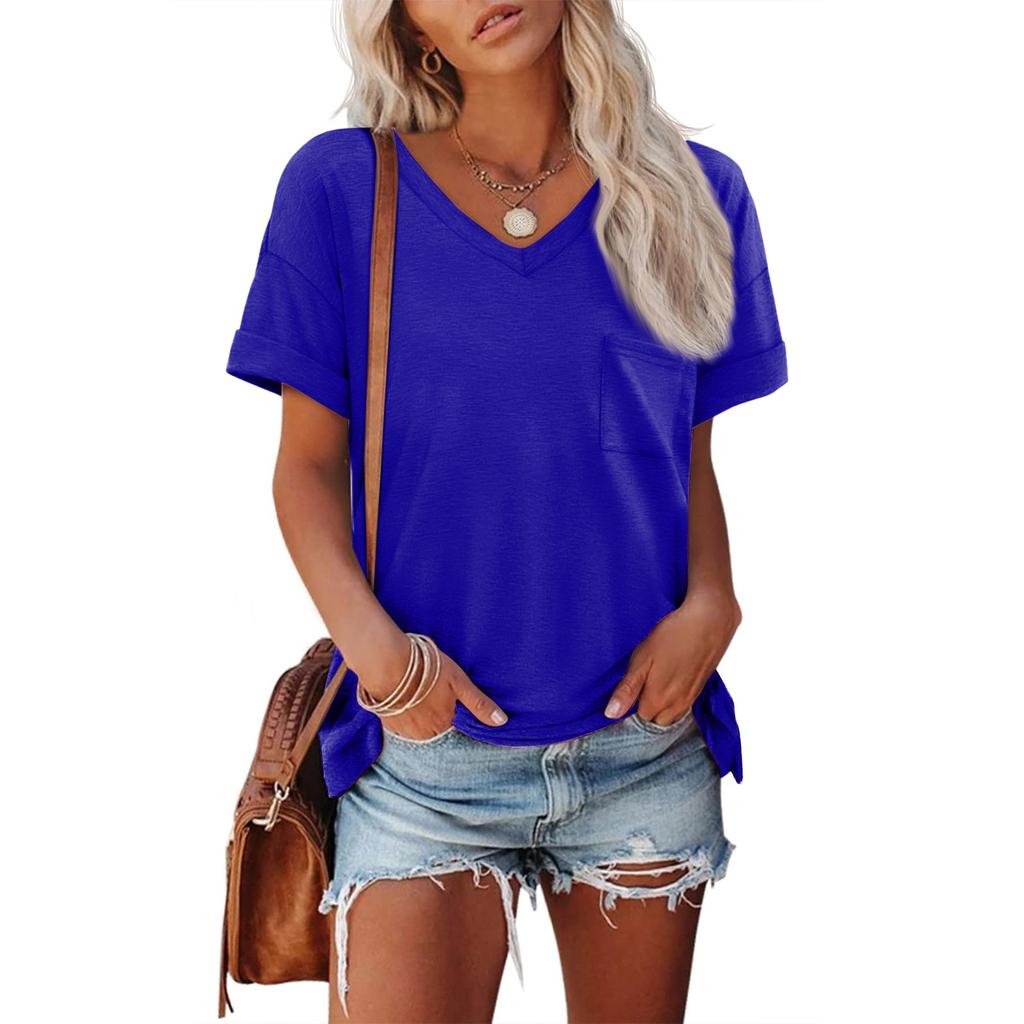 Womens T Shirts Short Sleeve V-Neck Shirts Cute Fit Summer Casual Tee Tops