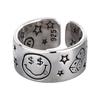 Vintage Smile Face Poker Dices Star Opening Ring Adjustable Ring Jewelry for Fashion Enthusiasts and Retro Lovers