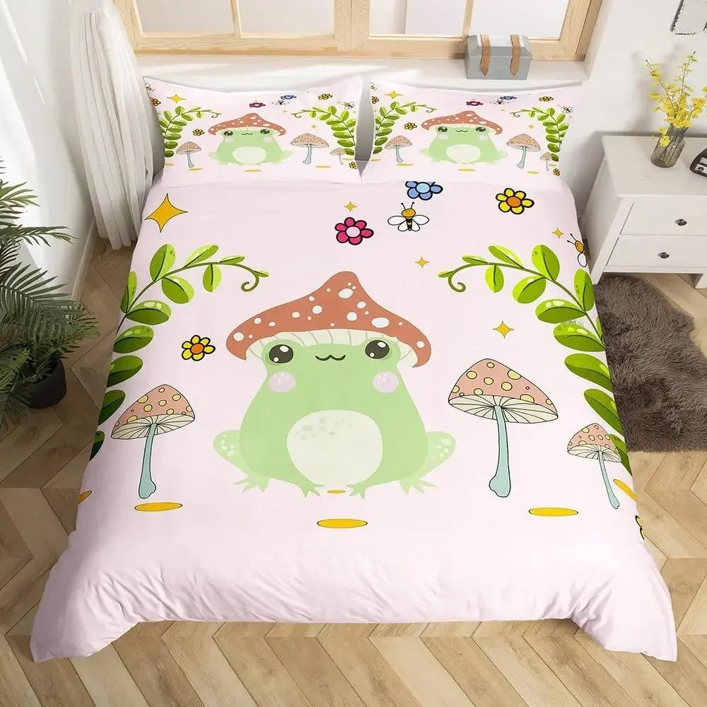 Green Tree Frog King Queen Full Duvet Cover Lovely Rain Trees Animal Bedding Set Wildlife Comforter Cover Polyester Quilt Cover