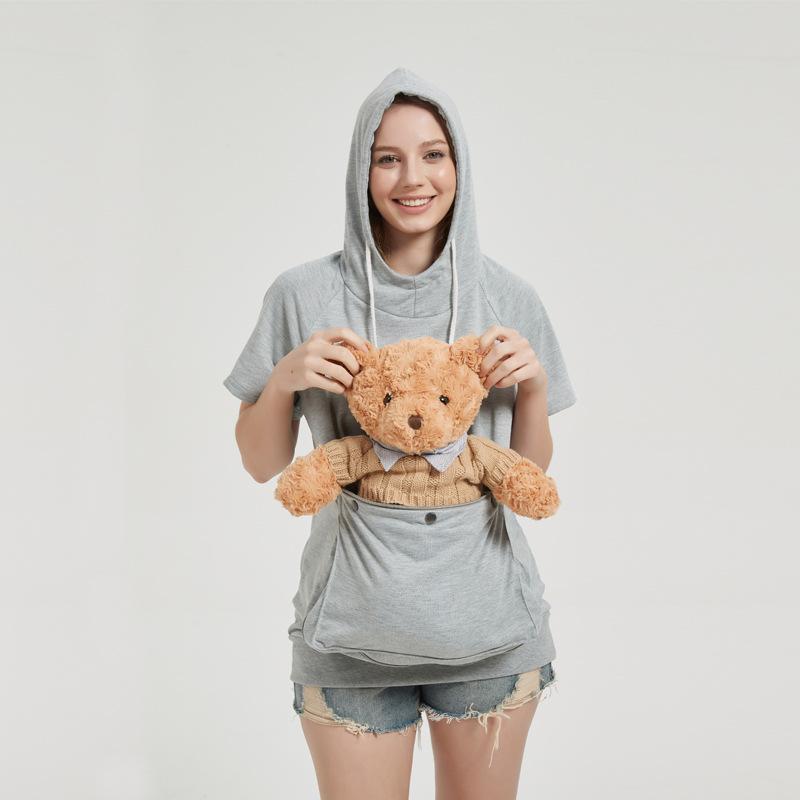 Women's Short-sleeved Large Pocket Casual Hooded T-shirt