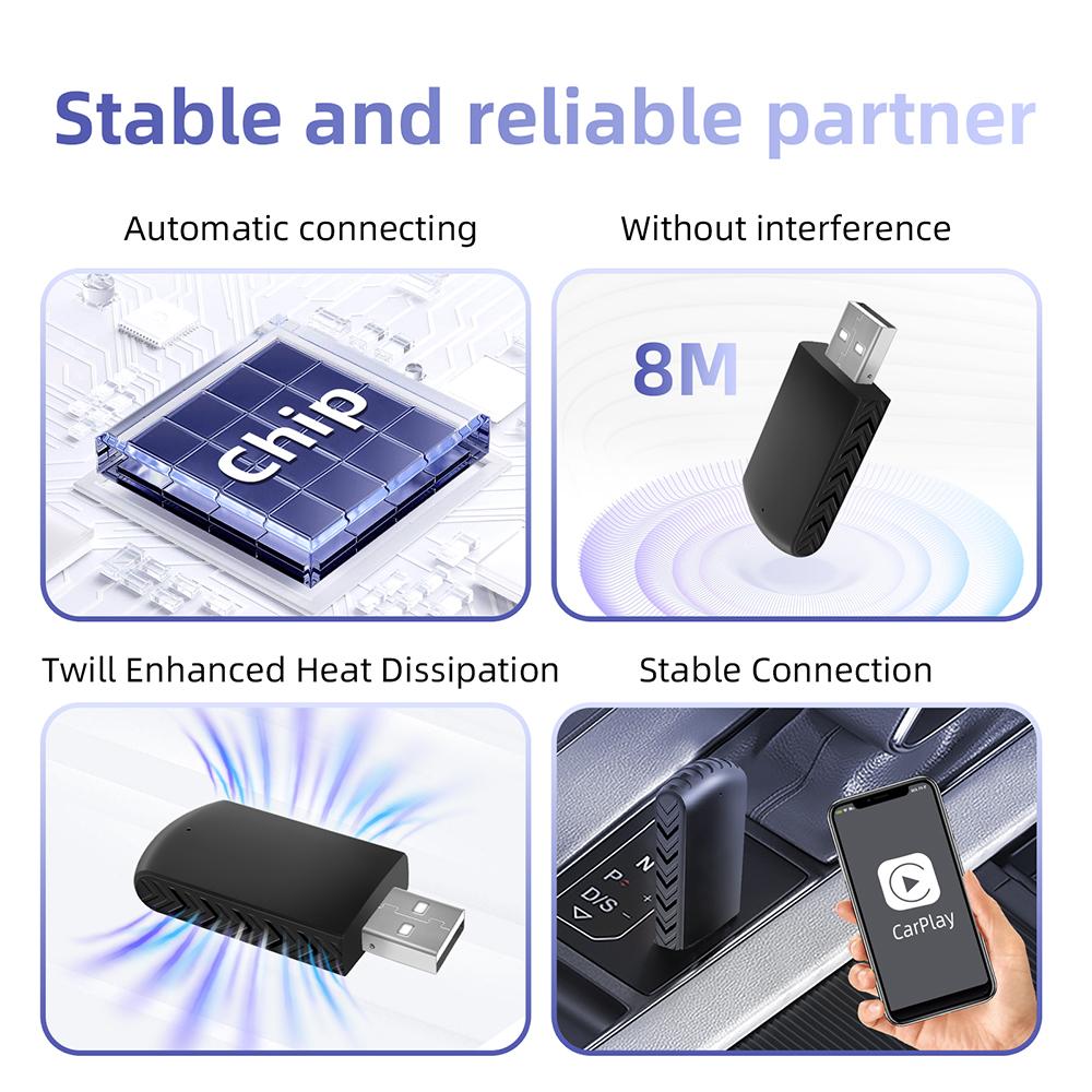 Проводной к Беспроводному Адаптеру CarPlay для Штатной Автомагнитолы с USB Plug and Play Smart Link Автоматическое Подключение к CarPlay