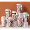 Labub 304 Stainless Steel Thermos Cup Cartoon Pattern Portable Lily of the Valley Cup Girls High Value with Straw Fashion