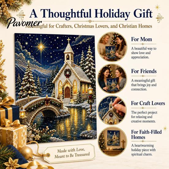 DIY Christmas Gift Ideas Faux Pearl Art Kit, Church Painting Jesus Kit Holy Family Wall Decor Craft for Adults, Handmade Holiday Textured